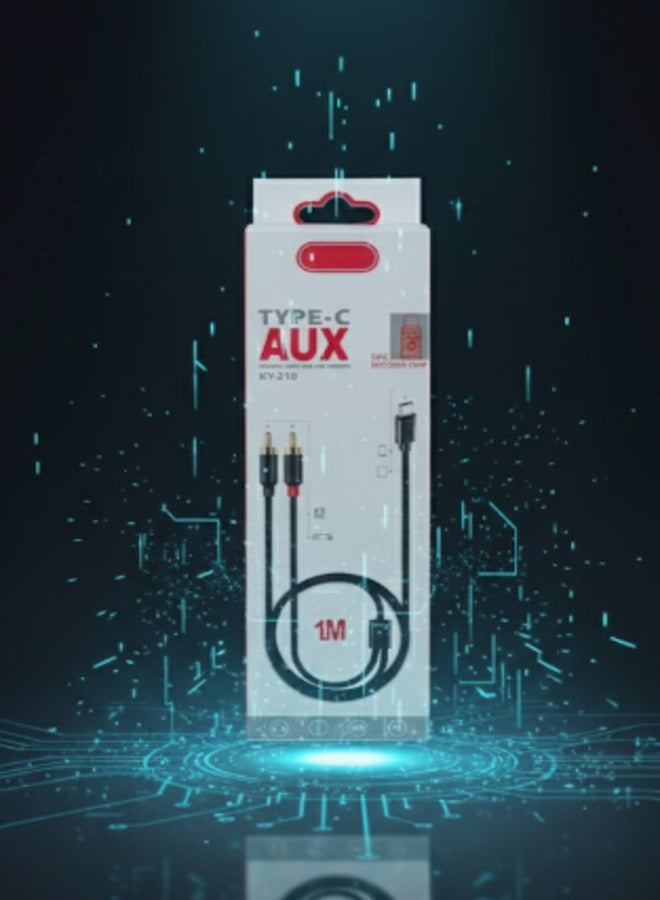 كابل صوتي إضافي ممتاز من النوع C إلى 2RCA مع شريحة فك تشفير DAC مدمجة - محول ستيريو عالي الدقة مضفر بطول 1 متر للهواتف الذكية ومكبرات الصوت
